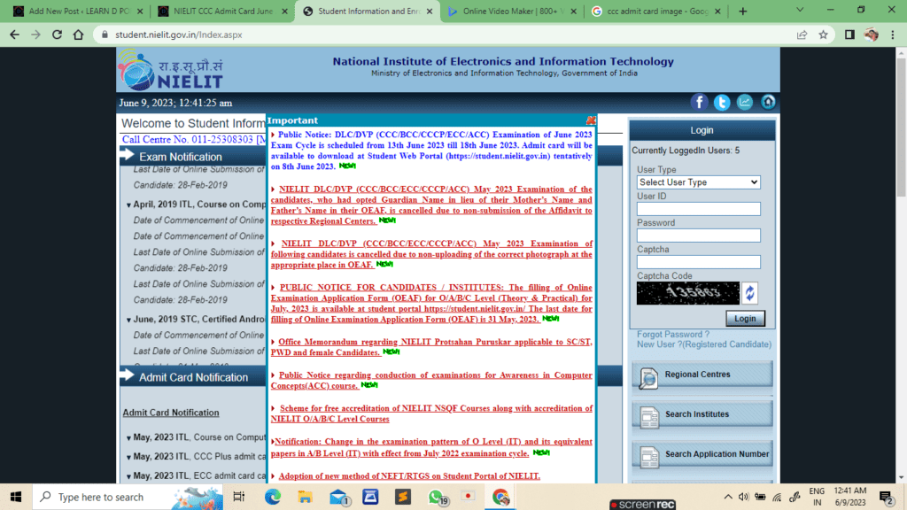 NIELIT CCC Admit Card June 2023 Download